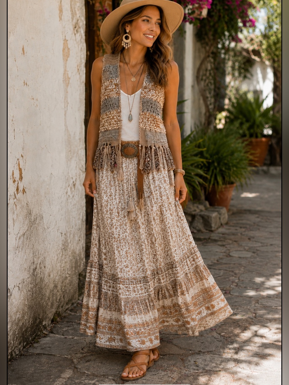 Multiples Open Knit Fringe Vest Boho Crochet Sleeveless size Small boho festival - Picture 4 of 15